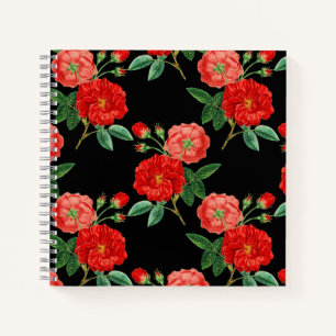 Red Roses, Black Background, Notebook