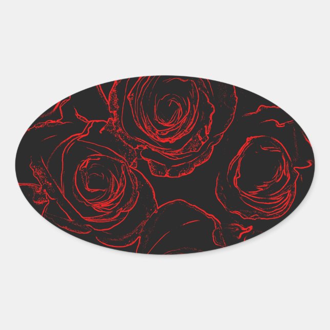 Red Roses Black Background Oval Sticker (Front)