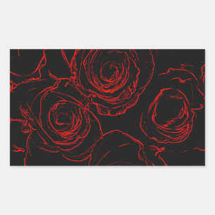Red Roses Black Background Rectangular Sticker