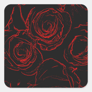 Red Roses Black Background Square Sticker