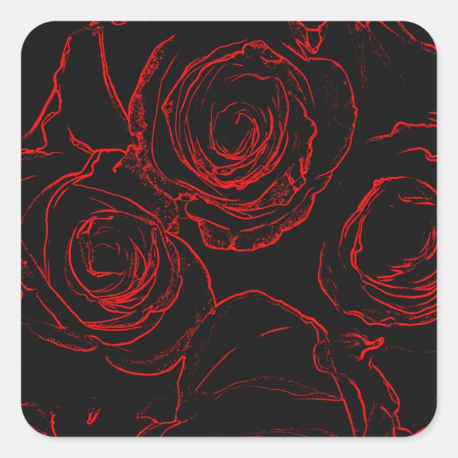 Red Roses Black Background Square Sticker (Front)