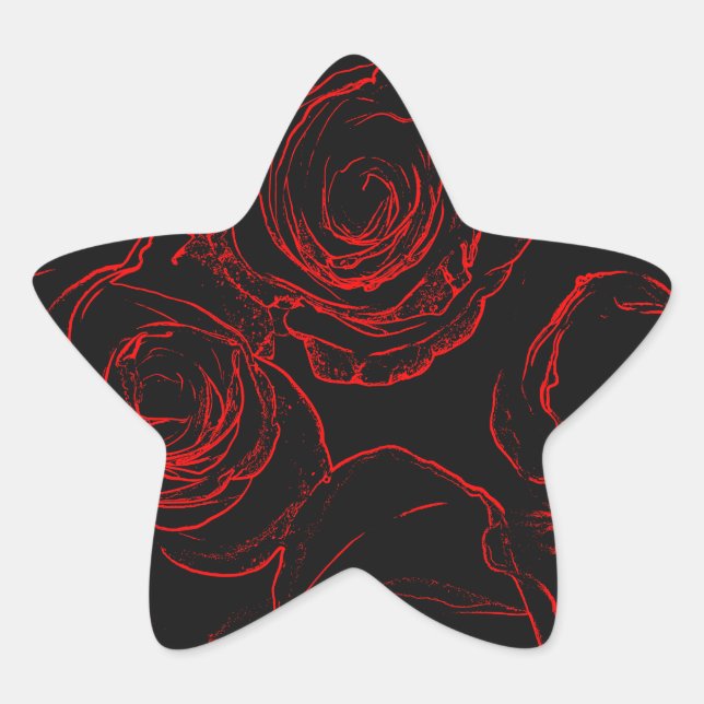 Red Roses Black Background Star Sticker (Front)