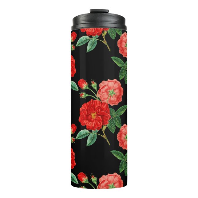 Red Roses, Black Background, Thermal Tumbler (Front)