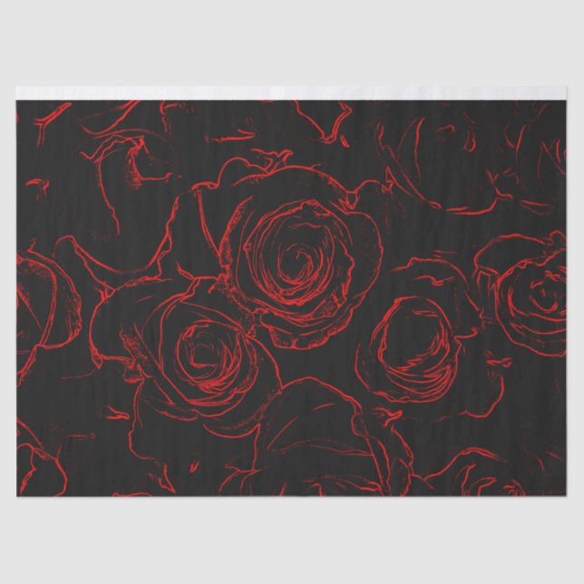 Red Roses Black Background Tissue Paper (Front)