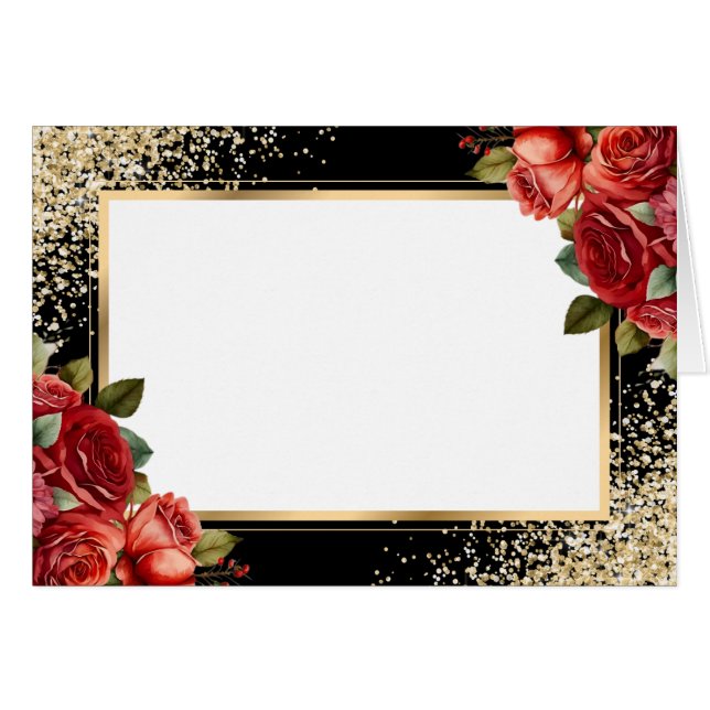 Red Roses Black Gold Confetti Floral (Front Horizontal)