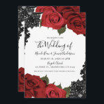 Red Roses & Black Lace White Chic Wedding  Invitation<br><div class="desc">Customise any way you want.</div>