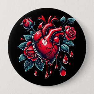 Red Roses Bleeding Heart heartbreak goh Art 10 Cm Round Badge