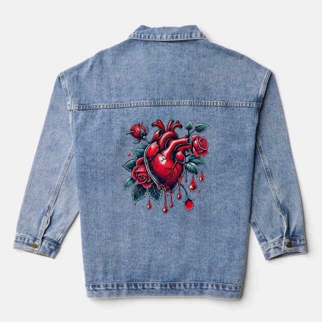 Red Roses Bleeding Heart heartbreak goh Art Denim Jacket (Back)