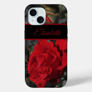 red roses bloom scroll on dark grey  iPhone 15 case
