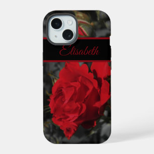 red roses bloom scroll on dark grey  iPhone 15 case