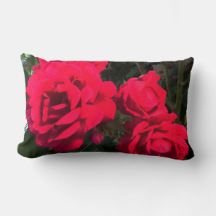 Red Roses Blooming  Lumbar Cushion