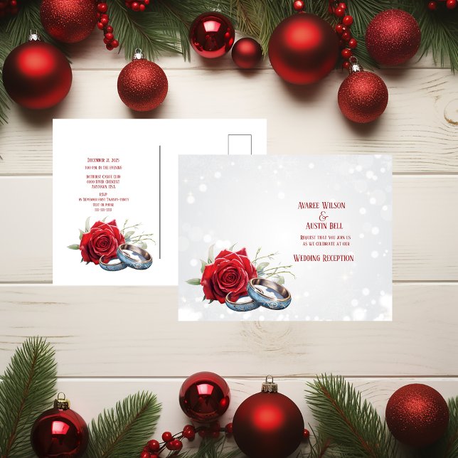 Red Roses Blue Wedding Rings Wedding Postcard (Creator Uploaded)