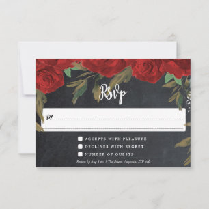 red roses boho floral wedding rsvp response card