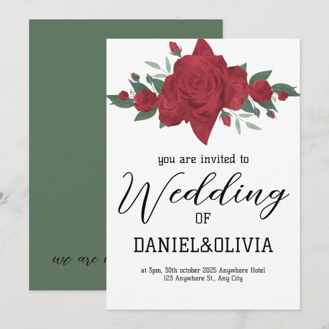 Red Roses Boho Wedding Invitation (Front/Back)