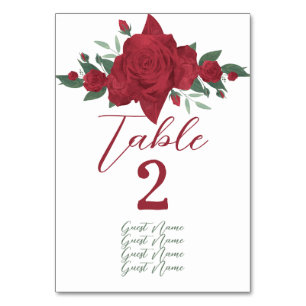Red Roses Boho Wedding Table Number