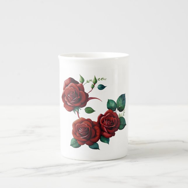 Red Roses Bone China Mug (Front)