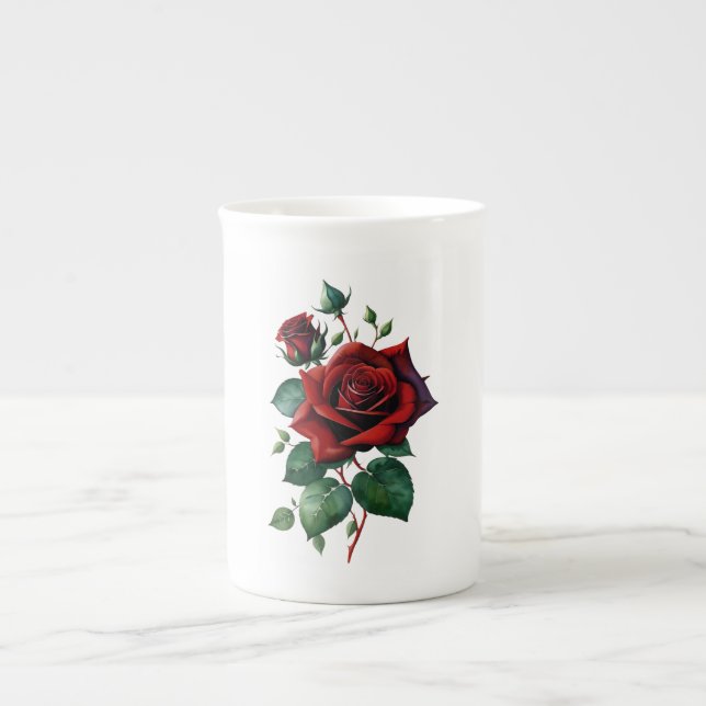 Red Roses Bone China Mug (Front)
