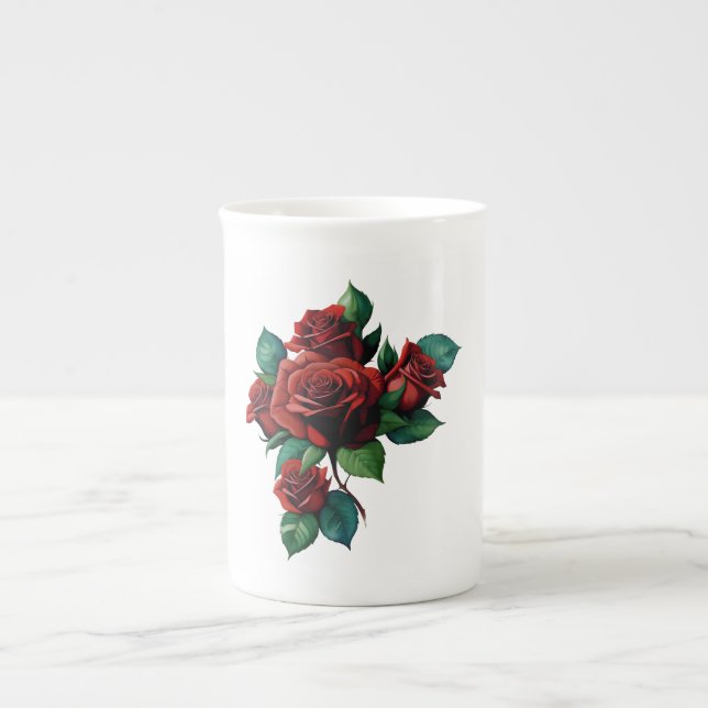 Red Roses Bone China Mug (Front)
