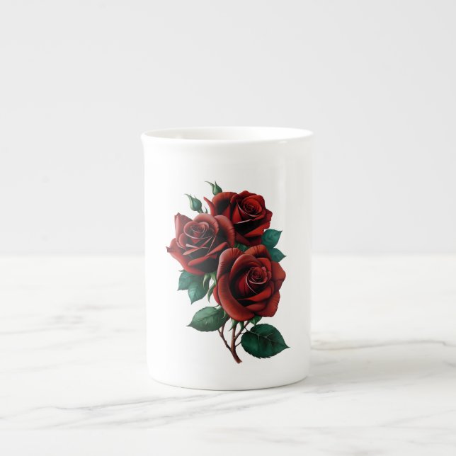 Red Roses Bone China Mug (Front)