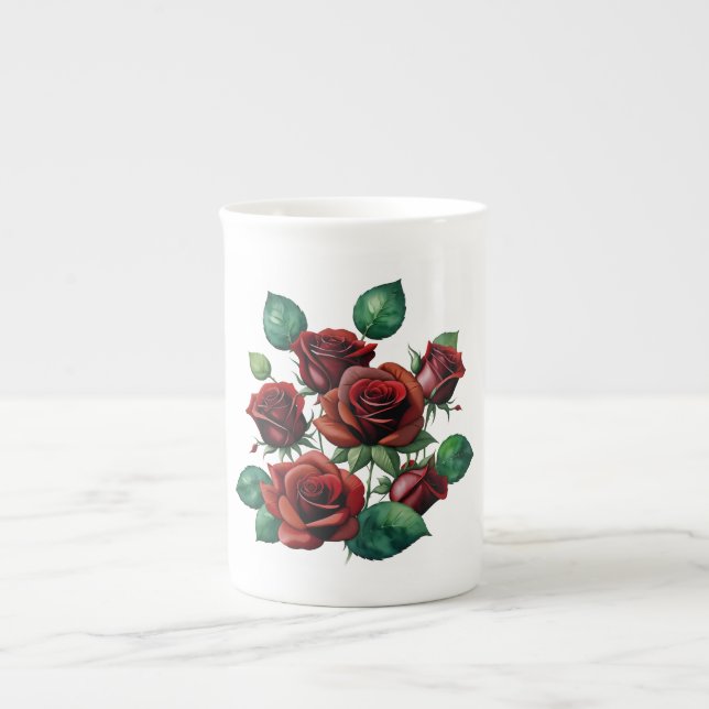 Red Roses Bone China Mug (Front)