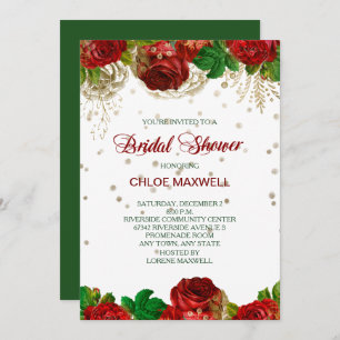 Red Roses Border Bridal Shower Invitation