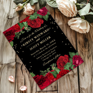Red Roses Border Floral Wedding Invitation