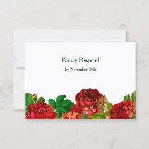 Red Roses Border Floral Wedding RSVP