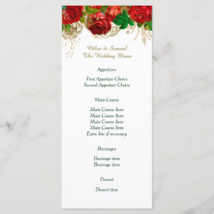 Red Roses Border Wedding Menu