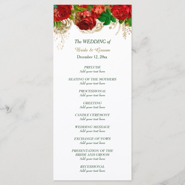 Red Roses Border Wedding Program (Front)