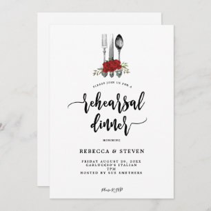 red roses botanical rehearsal dinner invitation