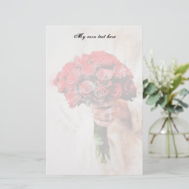 Red Roses Bouquer Letter Sheets Stationery (Standing Front)