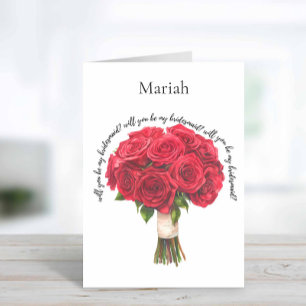 Red Roses Bouquet Bridesmaid Proposal Card
