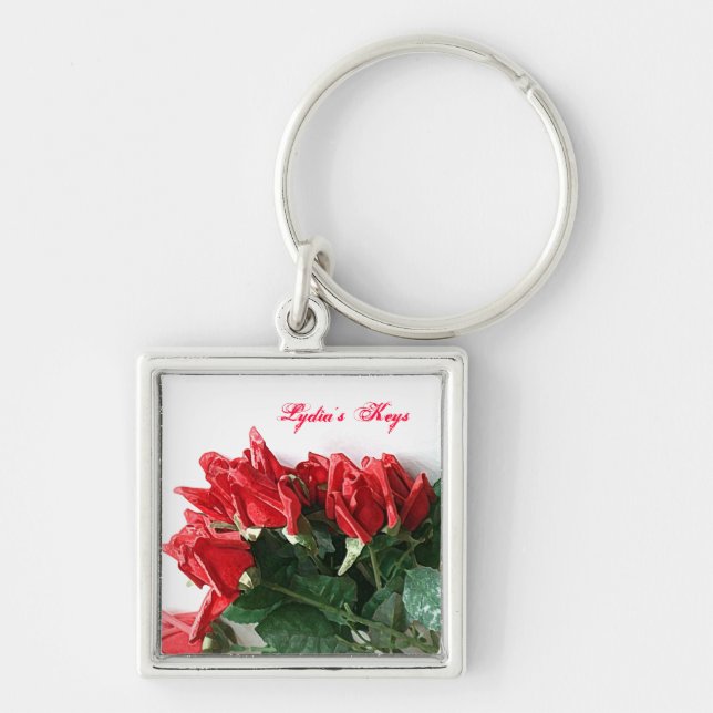 Red Roses Bouquet Customisable Keychains (Front)