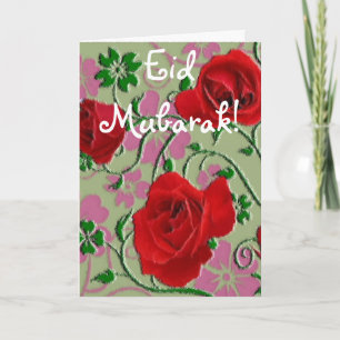 Red roses bouquet Eid Mubarak Card