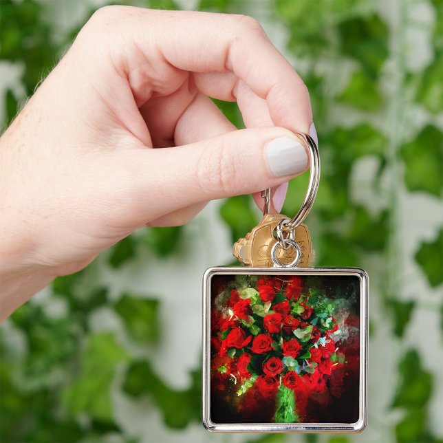 Red Roses Bouquet flower watercolor - bb Key Ring (Creator Uploaded)