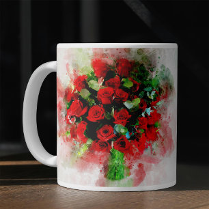 Red Roses Bouquet flower watercolor – wb Coffee Mug