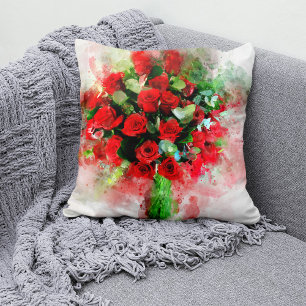 Red Roses Bouquet flower watercolor – wb Cushion