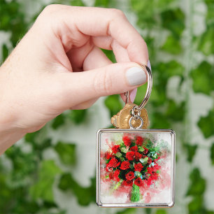 Red Roses Bouquet flower watercolor – wb Key Ring