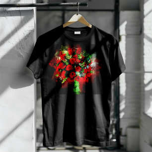 Red Roses Bouquet Watercolor on Black Background T-Shirt