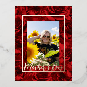 Red Roses Bouquets Happy Mother’s Day Photo Real Foil Holiday Postcard