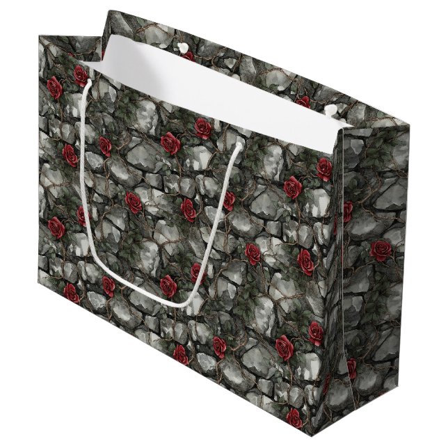 Red Roses Bricks Wedding Large Gift Bag (Front Angled)