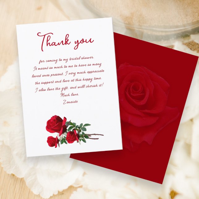 Red Roses Bridal Shower Gift Thank You Cards (Creator Uploaded)
