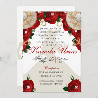 Red Roses Charra Quinceañera Invitation