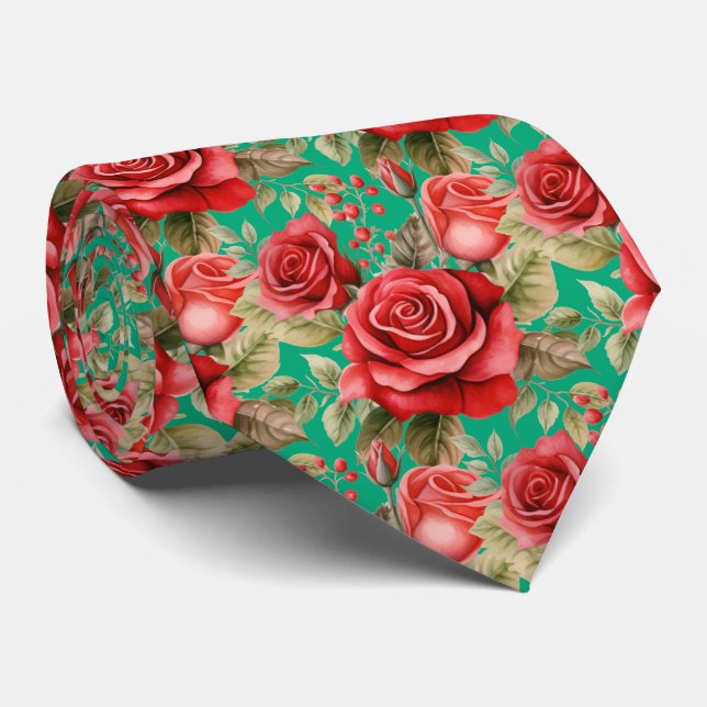 Red Roses Classic Formal Neck Tie (Rolled)