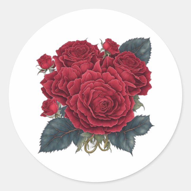 red roses classic round sticker (Front)