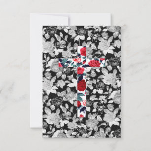 Red Roses Cross & Black and White Floral Pattern