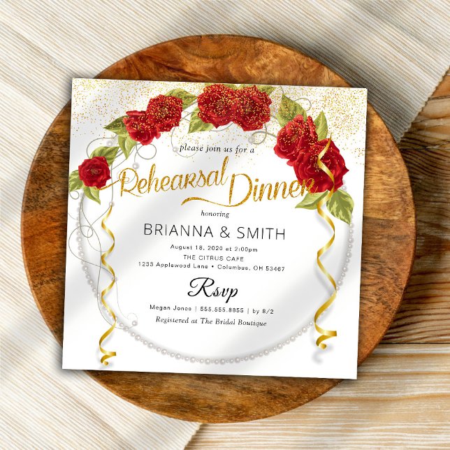 Red Roses Crown Rehearsal Dinner Invitation (Creator Uploaded)