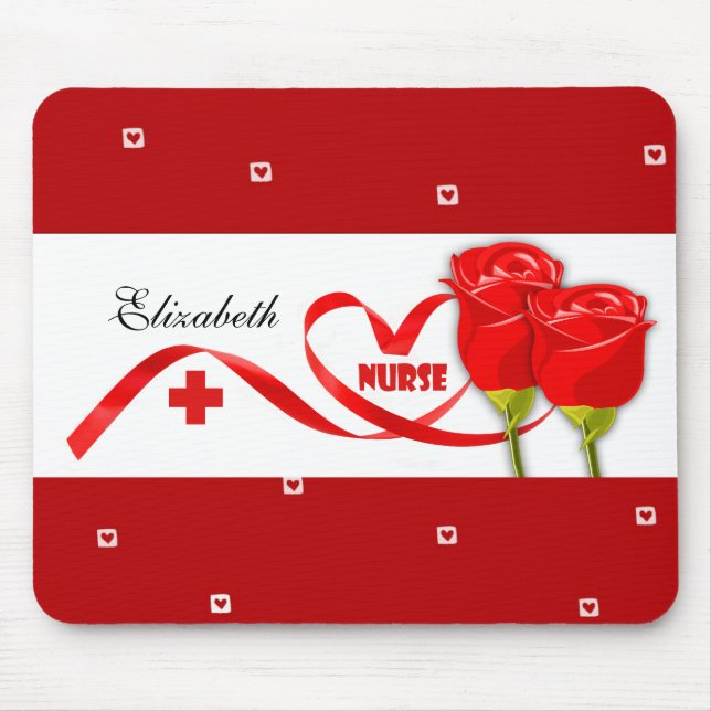 Red Roses Custom Name Gift Mouse Pad for Nurse (Front)