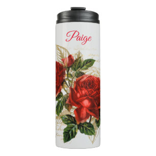 Red Roses Custom Name Thermal Tumbler