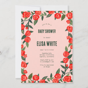 Red Roses CUSTOM QR Code BABY SHOWER Invitation